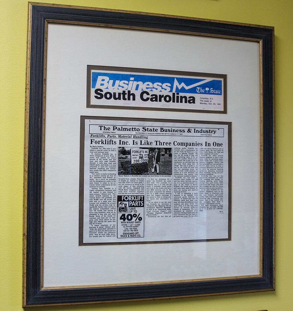 us forklift parts news article in Business South Carolina magazine